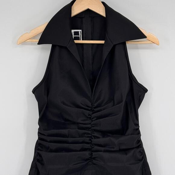 Tadashi Shoji VTG Ruched Bodice Tuxedo Dress Sz 6 Cocktail Gothic Glam Prom - Picture 3 of 9